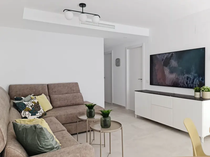 Living room with a large TV
